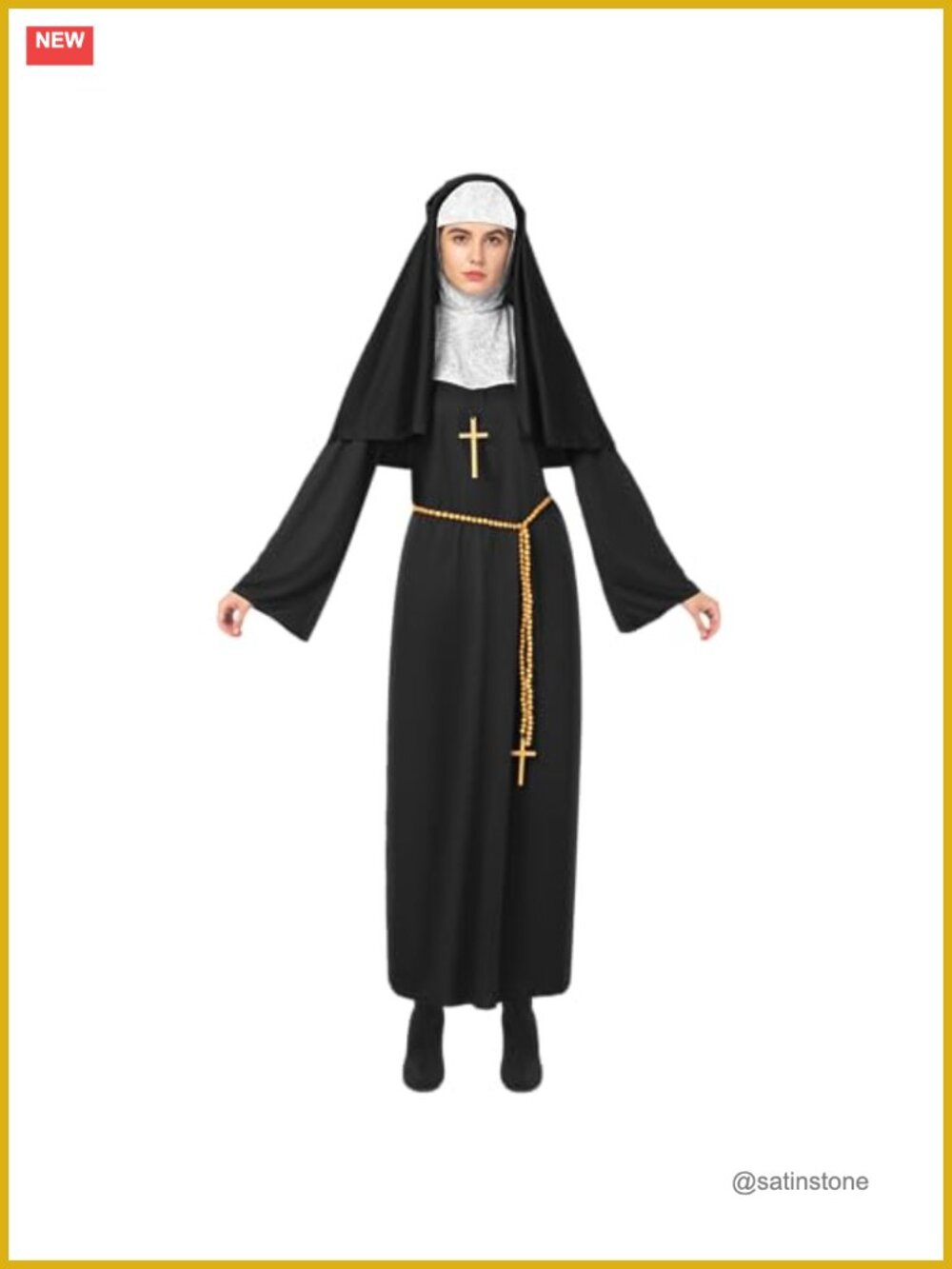 Nun Halloween Costume Women Dress Headpiece Collar Hood Cross Necklace Belt